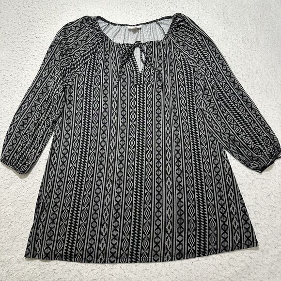 LuLaRoe Tops - LuLaRoe Debra Women's Small 3/4 Sleeve Peasant Top Lightweight Blouse Gray Black